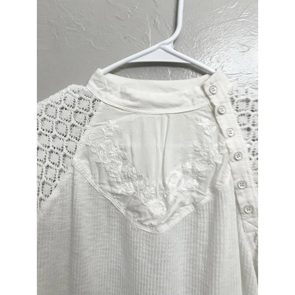 Free People Sweetest Thing White Lace Thermal Top Sz Small Boho Balloon Sleeve